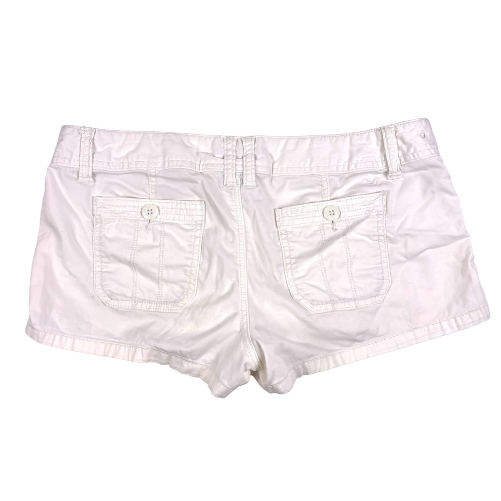 Y2K American Eagle Ultra Low Rise Perfect Shortie Shorts Womens Sz 6 White Micro - Picture 2 of 16